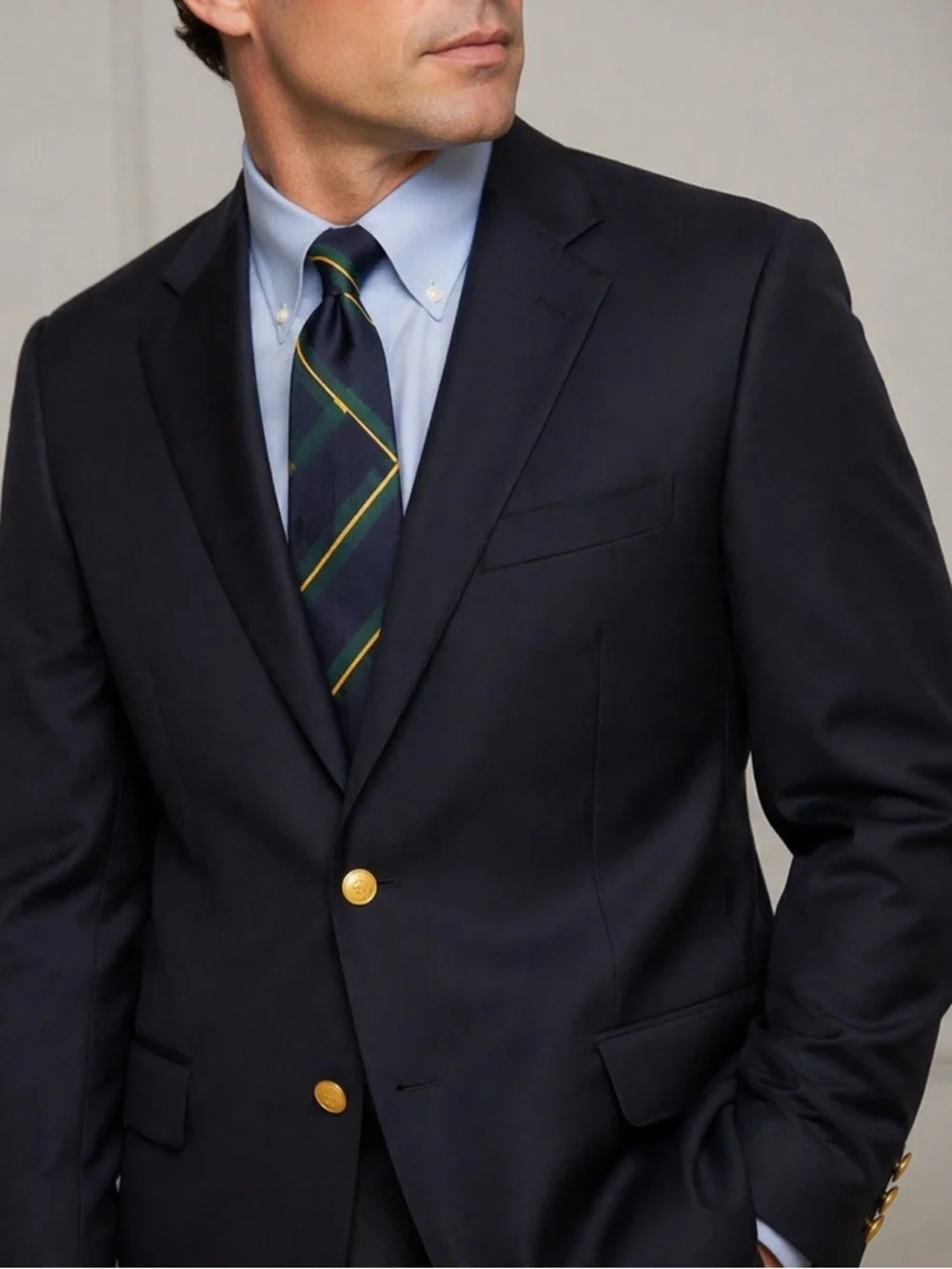 BROOKS BROTHERS Madison SaxXon Wool Navy Blazer Sport Coat 46L Gold Button